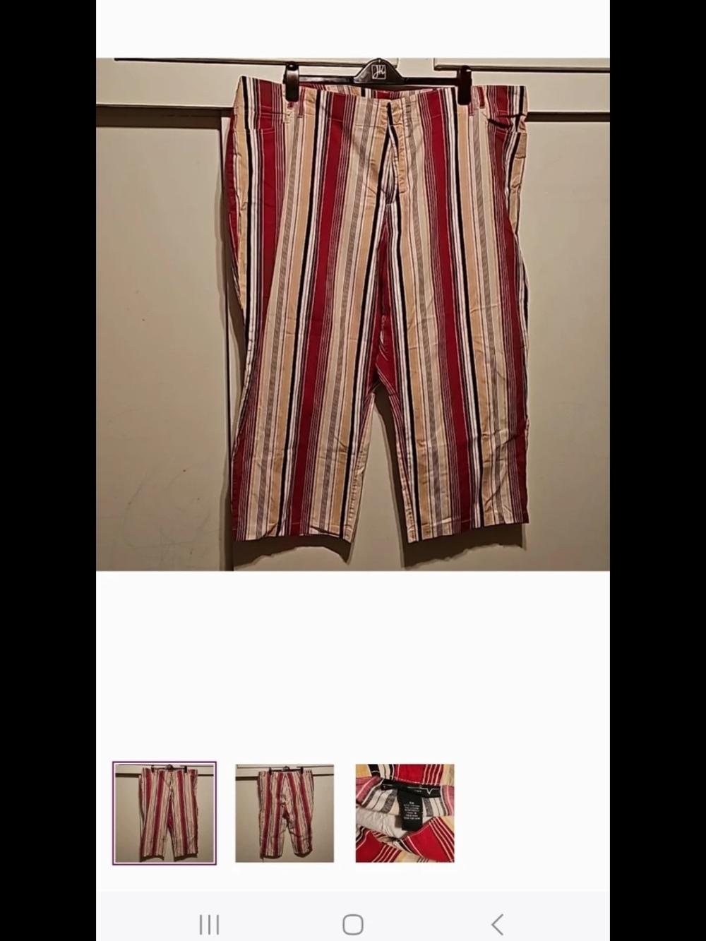 Striped Red, Cream & Black Capri Pants